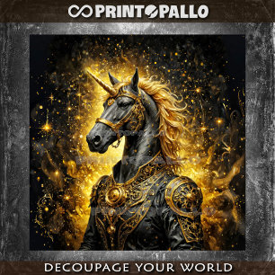 Papier Mousseline Steampunk Unicorn cheval en or