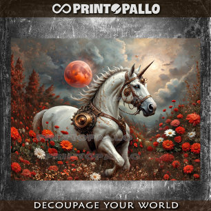 Papier Mousseline Steampunk Unicorne dans la planète de fleurs magiq