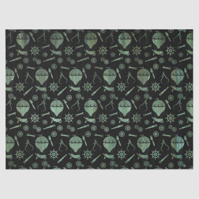 Papier Mousseline Steampunk Verdigris Bronze Ballons à air chaud (Recto)