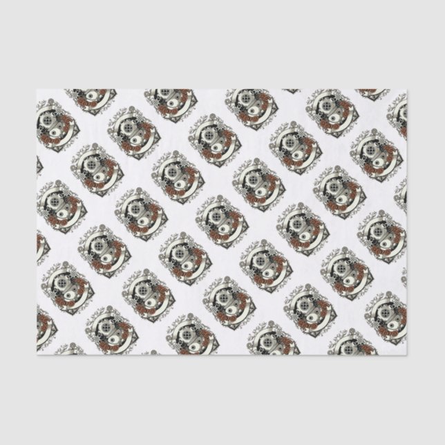 Papier Mousseline Steampunk Victorian Deep Sea Diver Roses rouges (Recto)