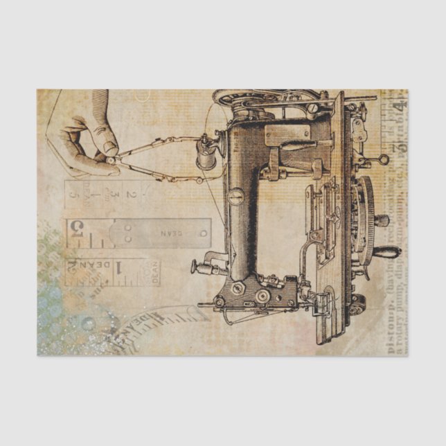 Papier Mousseline Steampunk victorien inventant la machine à coudre (Recto)