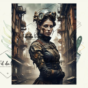 Papier Mousseline Steampunk Woman Decoupage v4