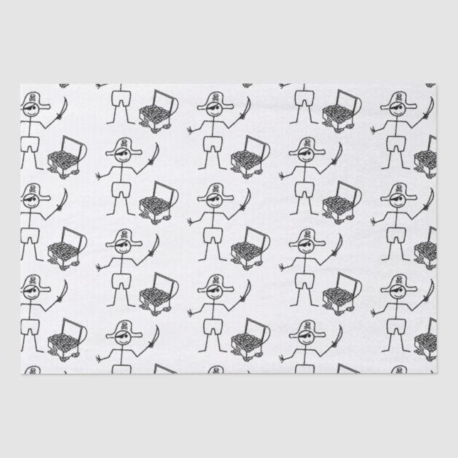 Papier Mousseline Stickman Pirate Avec Poitrine Au Trésor (Recto)