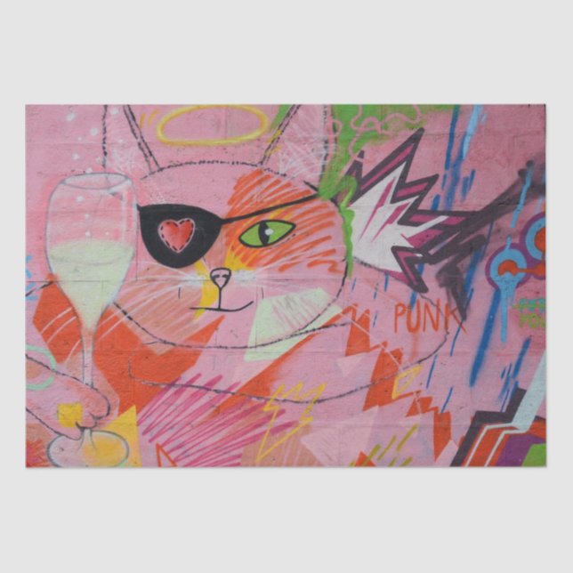 Papier Mousseline Street Art Urban Cat 23 Découpage Tissu Papier (Recto)