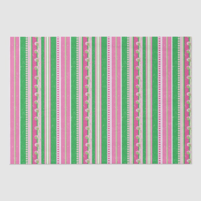 Papier Mousseline Stripes et planètes Abstraites, Rose rose et vert (Recto)