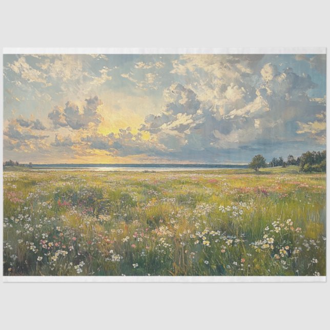 Papier Mousseline Style antique Delicate Fleur sauvage paysage de te (Recto)