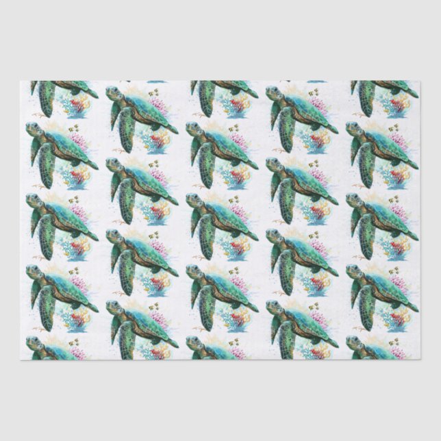 Papier Mousseline Style d'aquarelle sous-marine de tortue marine (Recto)