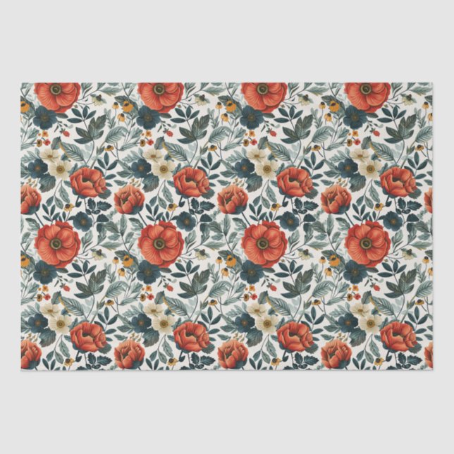 Papier Mousseline Style Floral Vintage Coloré  (Recto)