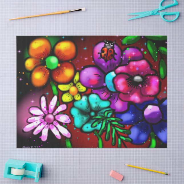 Papier Mousseline Style graffiti de Whimsical Floral Ladybug Decoupa (Artisanat)