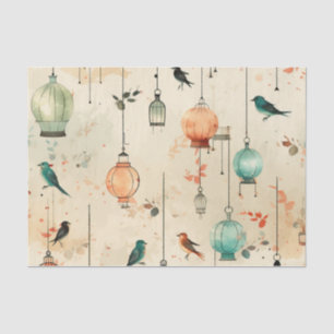 Papier Mousseline Style Lanterne vintage Birdcages Oiseaux Découpage