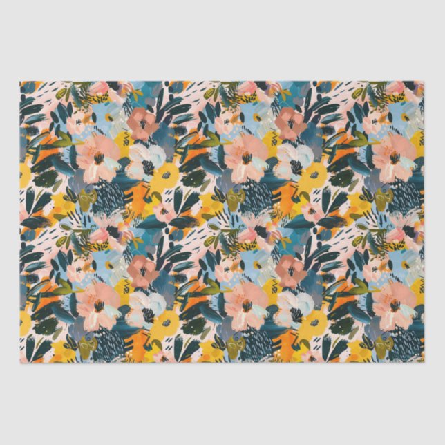 Papier Mousseline Style rose et bleu Abstrait motif floral élégant (Recto)