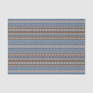 Papier Mousseline Style sud-ouest bleu et Motif géométrique Brown