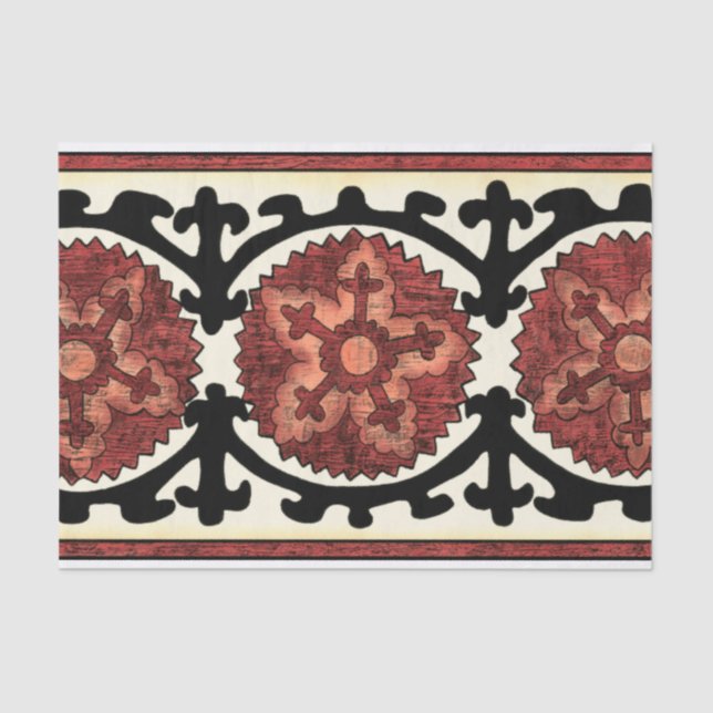 Papier Mousseline Style Suzani Motif Floral Décoratif (Recto)
