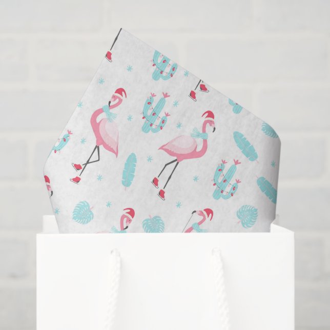 Papier Mousseline Style Tropical Noël rose Flamant rose fille (Sac cadeau)