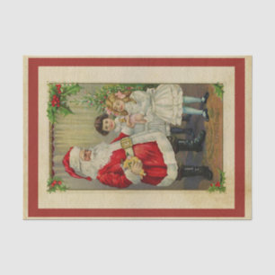 Papier Mousseline Style vintage Le Père Noël donne des cadeaux à l'e