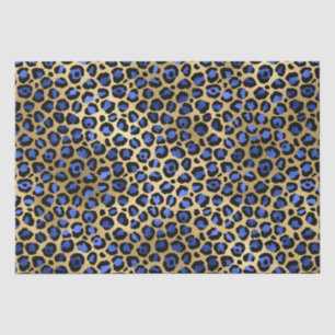 Papier Mousseline Stylish Blue & Gold Foil Leopard Spots Safari