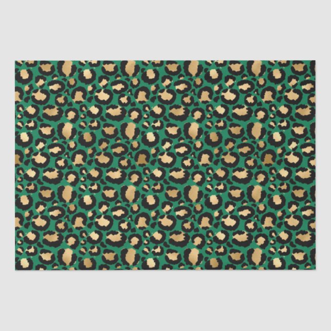 Papier Mousseline Stylish Green & Gold Foil Leopard Spots Safari (Recto)