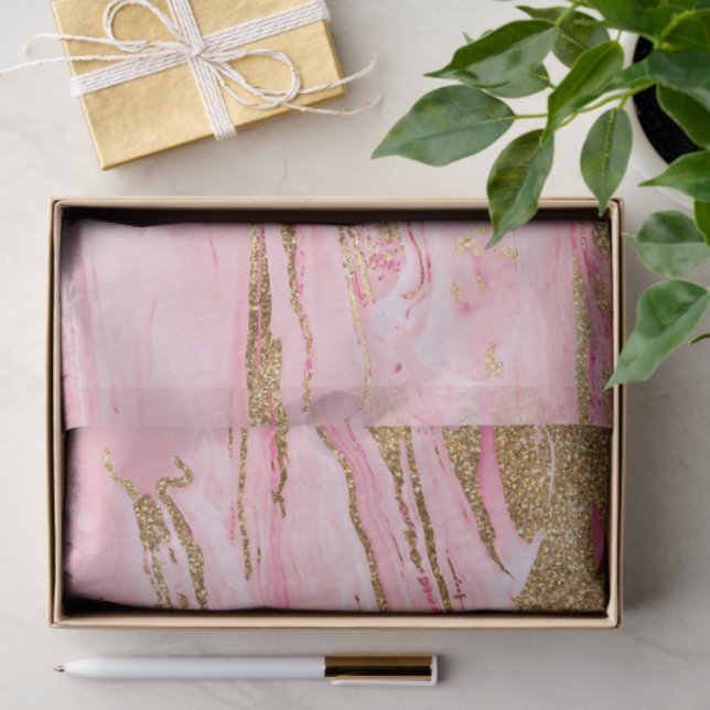Papier Mousseline Stylish Pink Gold Abstract Marble Liquid Paint (Cadeau)