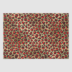 Papier Mousseline Stylish Red & Gold Foil Leopard Spots Safari