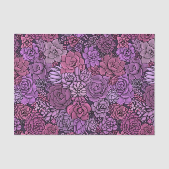 Papier Mousseline Succulent jardin en rose et violet (Recto)