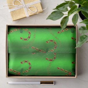 Papier Mousseline Sucres de canne d'or et Holly sur Green Christmas