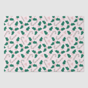 Papier Mousseline Sucres de canne roses et Motif Feuille Holly