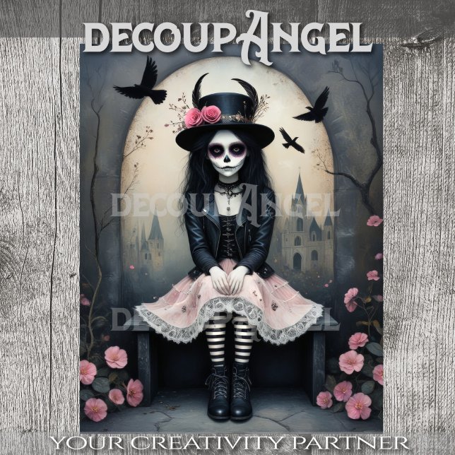 Papier Mousseline Sugar Skull Gothic Girl Decoupage (Créateur téléchargé)