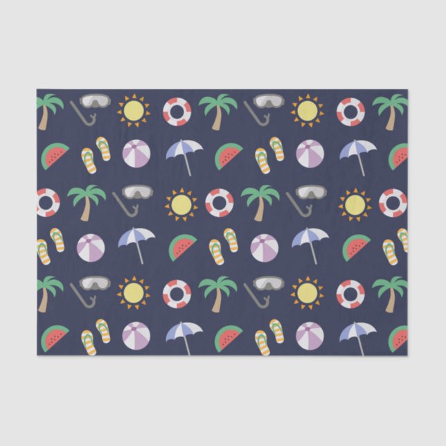 Papier Mousseline Summer Beach Vacances Motif bleu (Recto)
