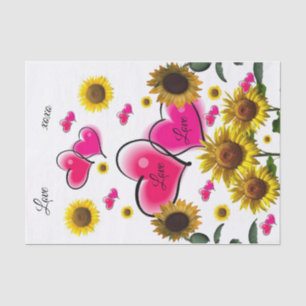 Papier Mousseline Sunflower Pink Hearts Papier Tissu