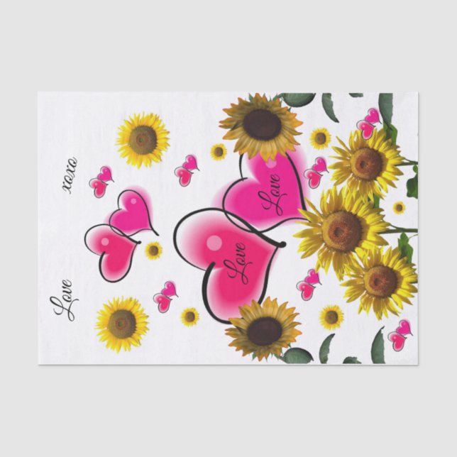 Papier Mousseline Sunflower Pink Hearts Papier Tissu (Recto)