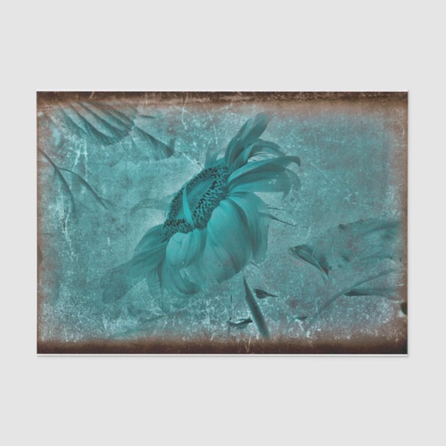 Papier Mousseline Sunflower Turquoise Vintage Antique Grunge (Recto)
