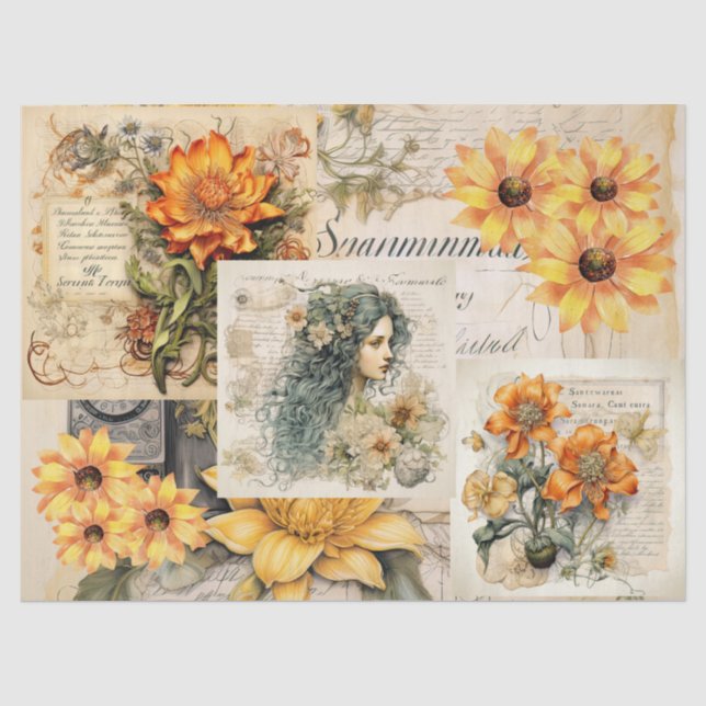 Papier Mousseline Sunflowers & Girly Dreams Collage Tissu Papier (Recto)