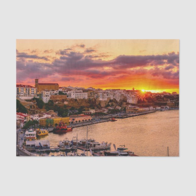 Papier Mousseline Sunset over Mahon harbor - Menorca, Spain (Recto)