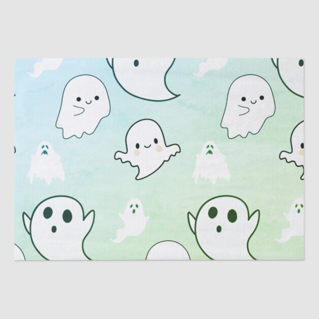 Papier Mousseline Super mignon blanc Fantômes vert clair Halloween (Recto)