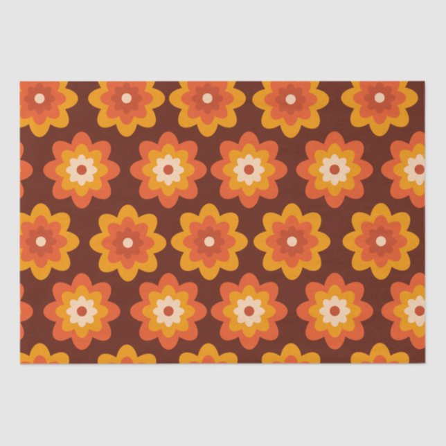 Papier Mousseline Super rétro les années 70 boho hippie orange fleur (Recto)