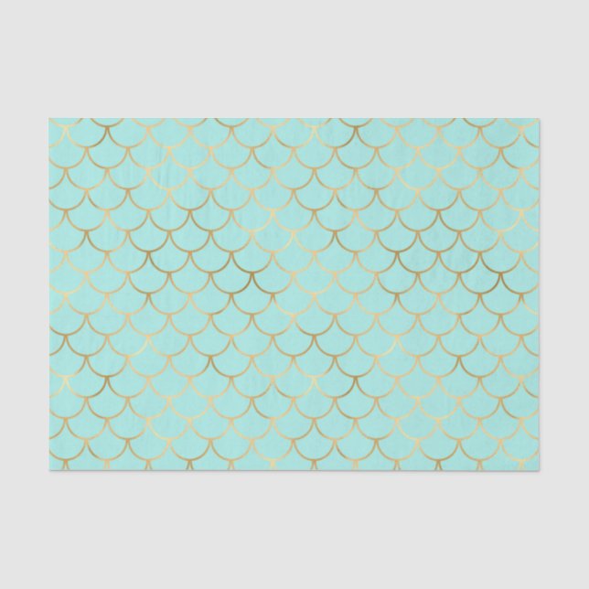 Papier Mousseline Superbe échelle de sirènes d'or et de menthe (Recto)