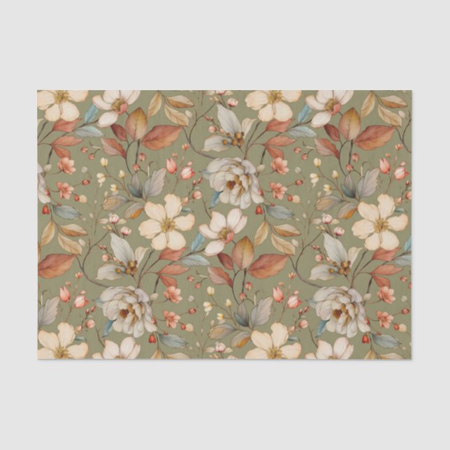 Papier Mousseline Superbe motif floral avec Arrière - plan vert Sage (Recto)