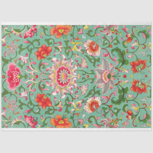 Papier Mousseline Superbe papier découpage floral turquoise (Recto)