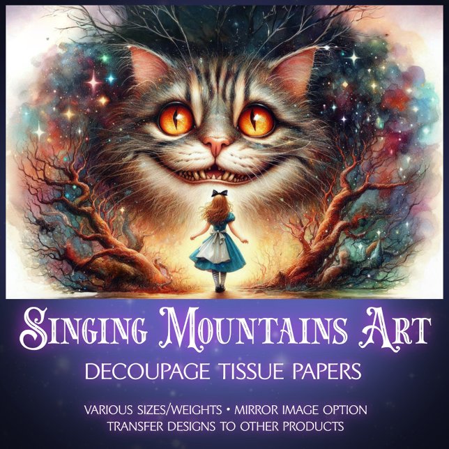 Papier Mousseline Surreal Fairytale Cheshire Cat and Alice Decoupage (Créateur téléchargé)