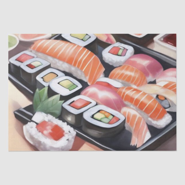 Papier Mousseline Sushi coloré sur plateau noir (Recto)