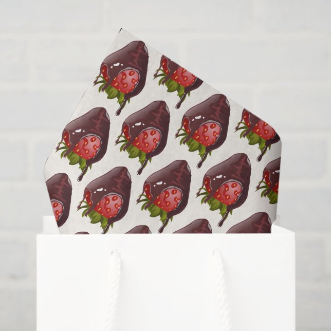 Papier Mousseline Sweet Chocolate Covered Strawberry Pattern Premium (Sac cadeau)