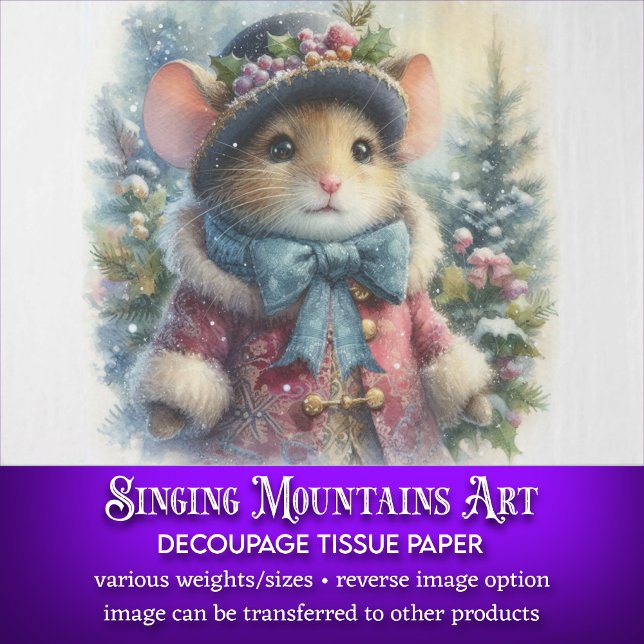 Papier Mousseline Sweet Christmas Mouse Rustique Christmas Decoupage (Créateur téléchargé)
