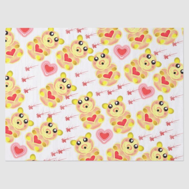 Papier Mousseline Sweet Heart Bear Nursery Pattern (Recto)