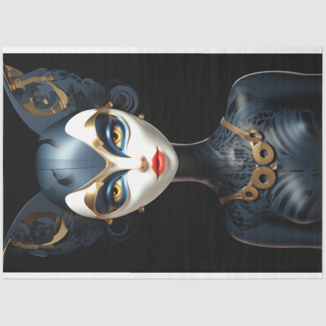 Papier Mousseline Syhinx Black Gold Chat Art Déco Découpage (Recto)