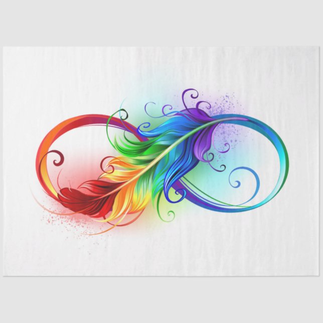 Papier Mousseline Symbole d'infini avec plume arc-en-ciel (Recto)
