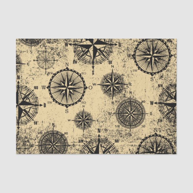 Papier Mousseline Symboles de boussole vintages (Recto)