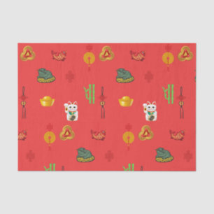 Papier Mousseline Symboles Fengshui Bonne Chance, Argent et Abondanc