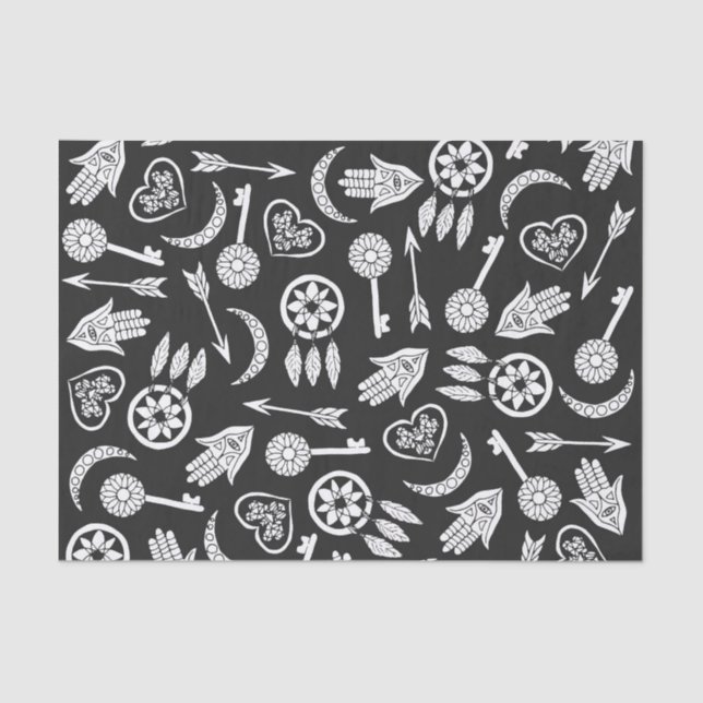 Papier Mousseline Symboles populaires noirs et blancs modernes (Recto)