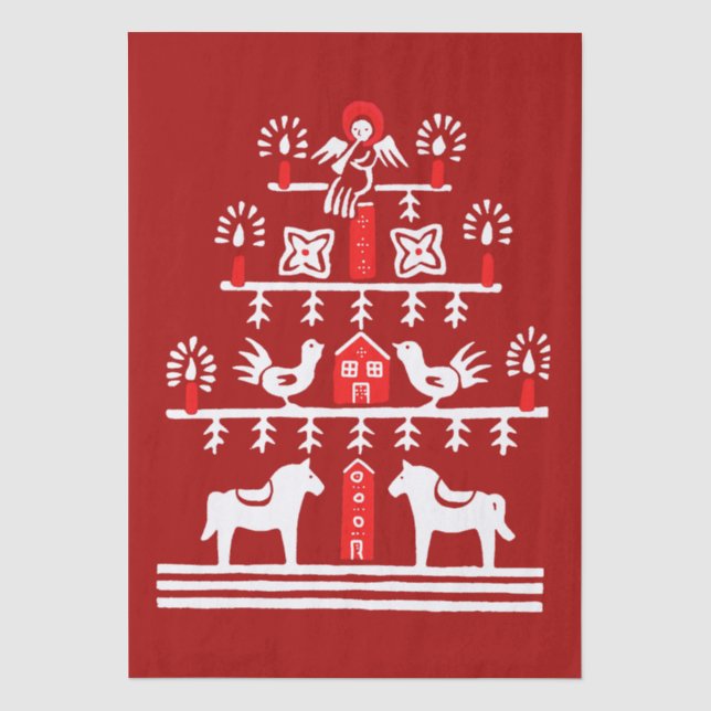 Papier Mousseline Sympa Festif Scandi Rouge Blanc Arbre de Noël (Recto)
