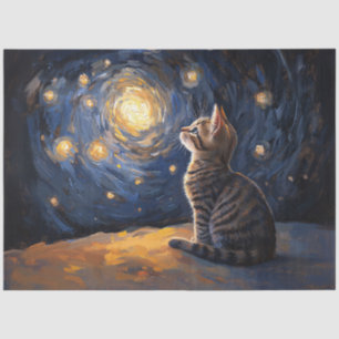 Papier Mousseline Tabby Cat contemple le ciel étoilé